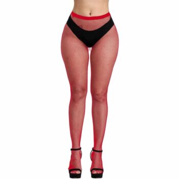 Колготки в мелкую сетку красного цвета с высокой талией