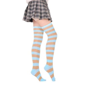 Чулки полосатые горчично-голубые