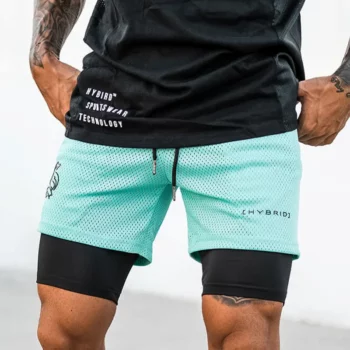 Шорти спортивні чоловічі двошарові HYBRID бірюзові