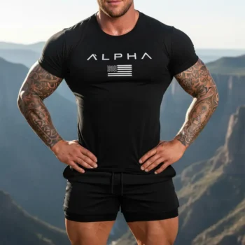 Комплект чоловічі шорти MuscleMan та бавовняна футболка ALPHA чорний