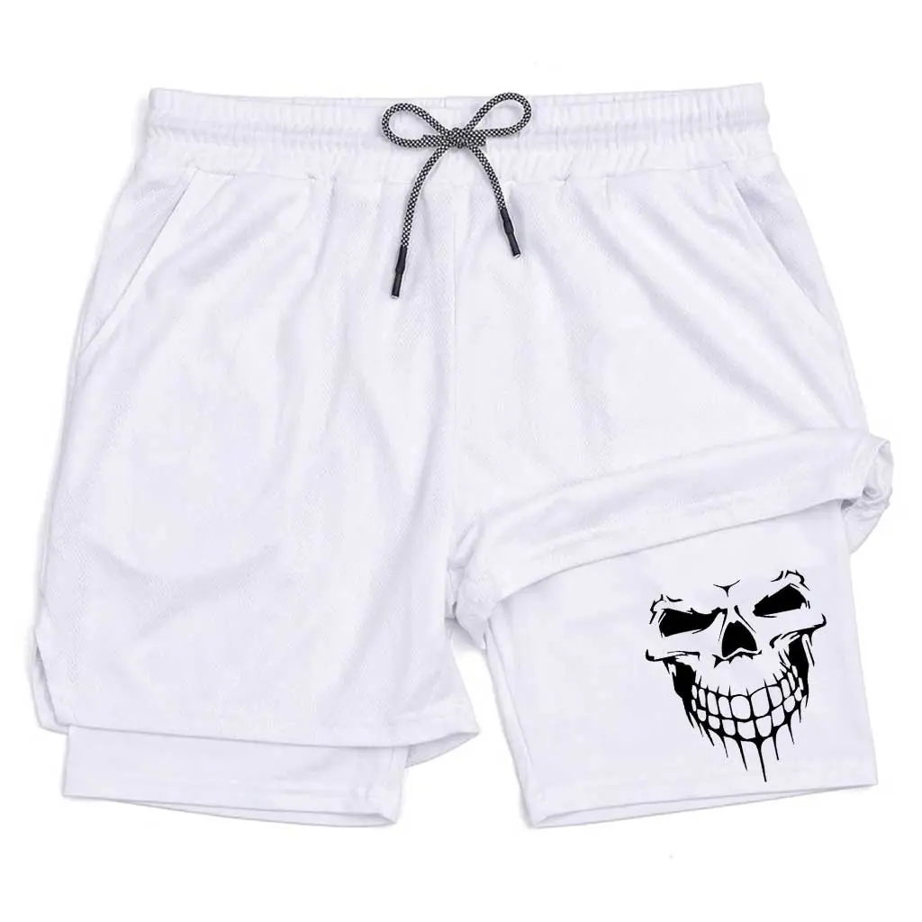 Шорти-спортивні-чоловічі-MuscleMan-білі-2-в-1-Skull