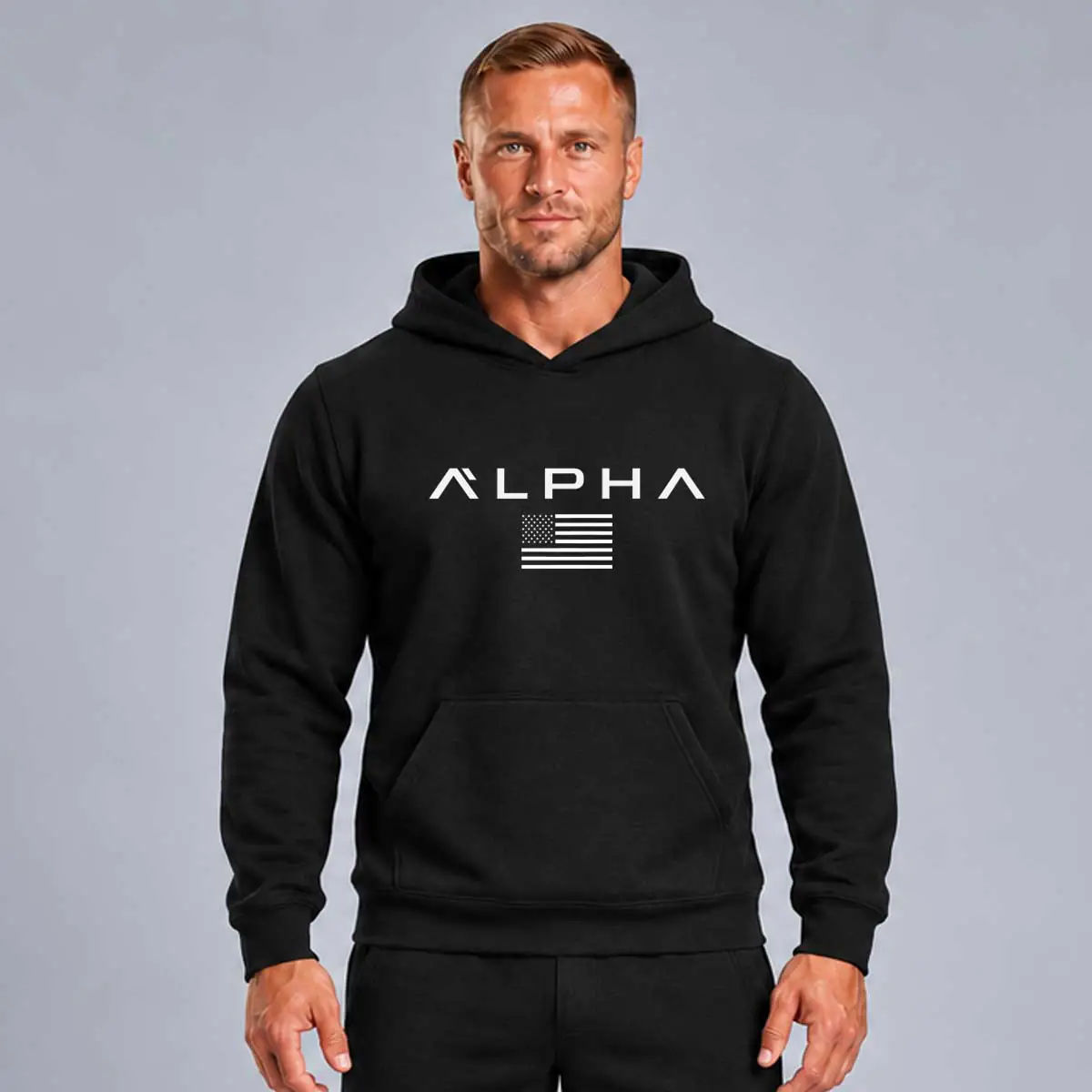 Худі ALPHA WHITE з капюшоном чорне